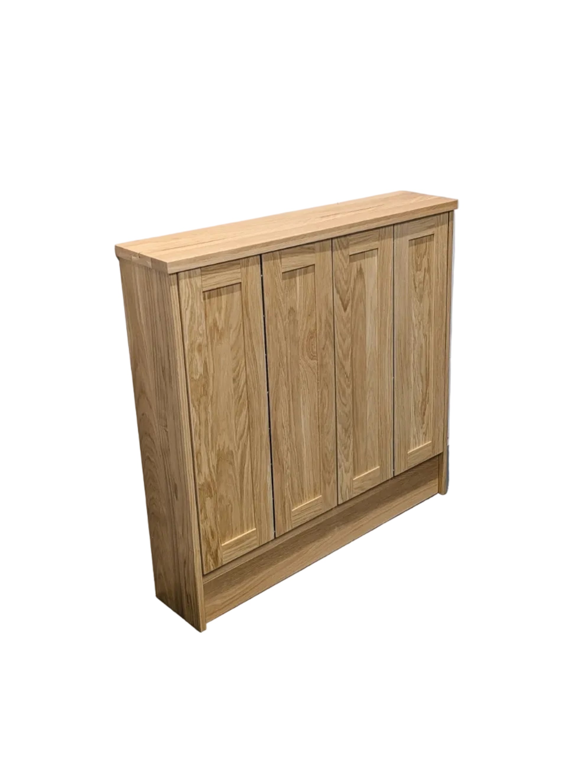 Wooden cabinet with three doors on a white background