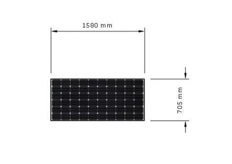 Diagram of a rectangular solar panel with dimensions labeled