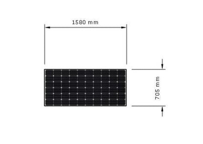 Diagram of a rectangular solar panel with dimensions labeled